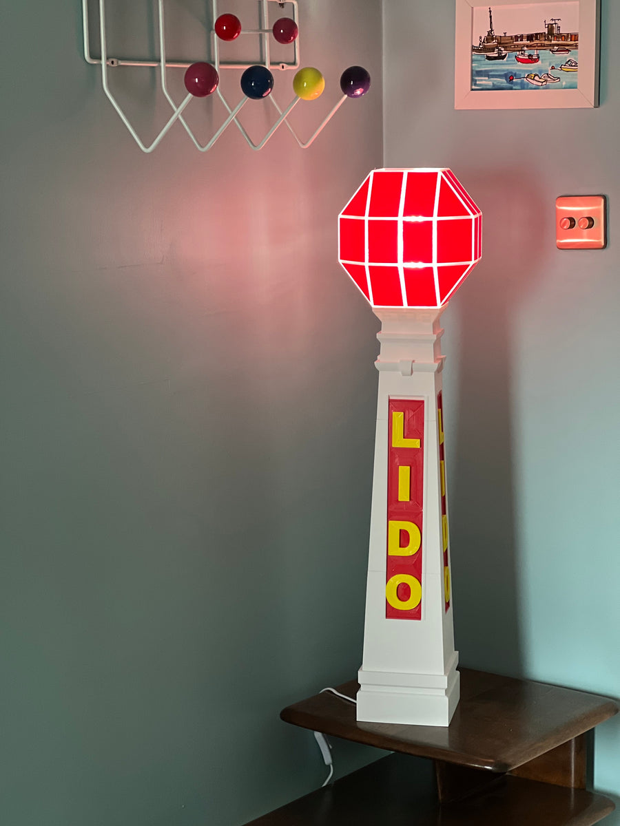 Large Margate Lido Floor Lamp with lit LIDO tower